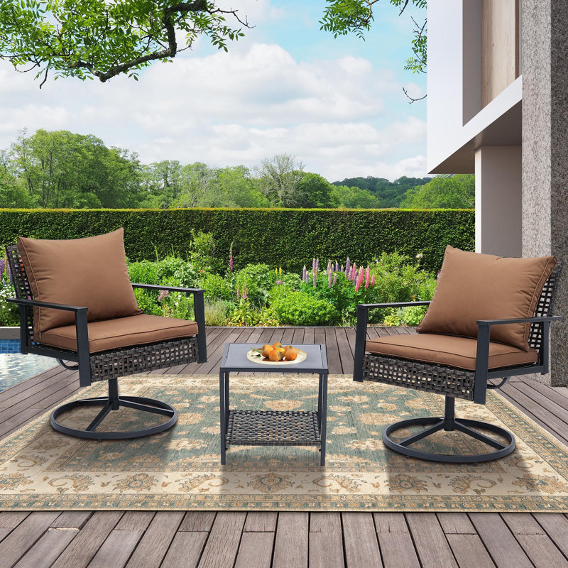 3 Pieces Patio Outdoor Furniture Set with 2-Tier Coffee Table, Brown