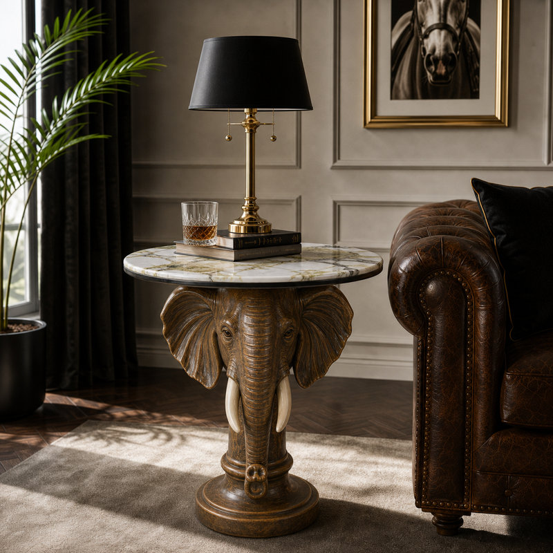 Brown Elephant Head Accent Table