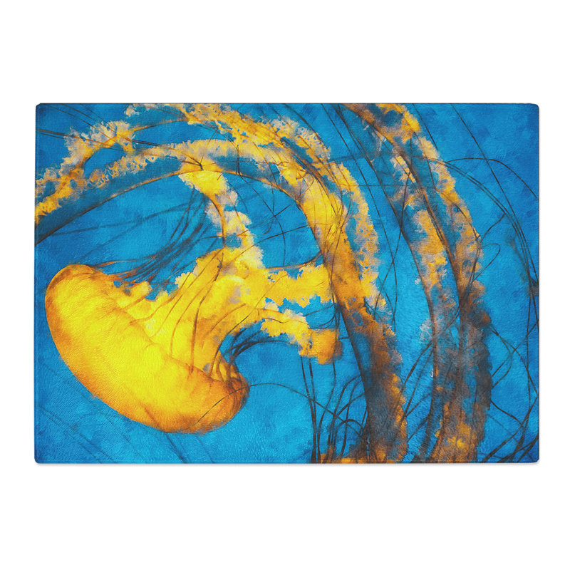 Tempered Glass Jellyfish Painting Chopping Board, 28.5 cm x 39 cm