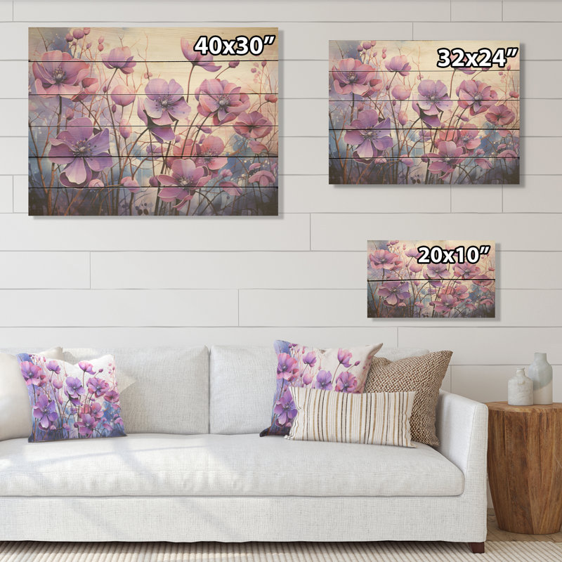 Surreal Enchantment - Violets Wood Panel Wall Art On Natural Pine Wood, 10" H x 20" W