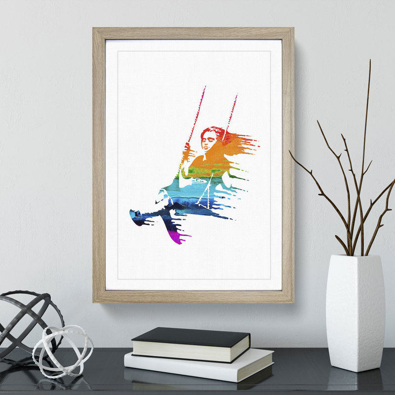 Banksy Girl on Swing - Picture Frame Graphic Art, 36cm H x 27cm W x 2cm D, Oak