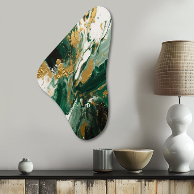 Merry - Abstract Asymmetrical Metal Wall Art for Living Room, Green Unique Shape Metal Art Print