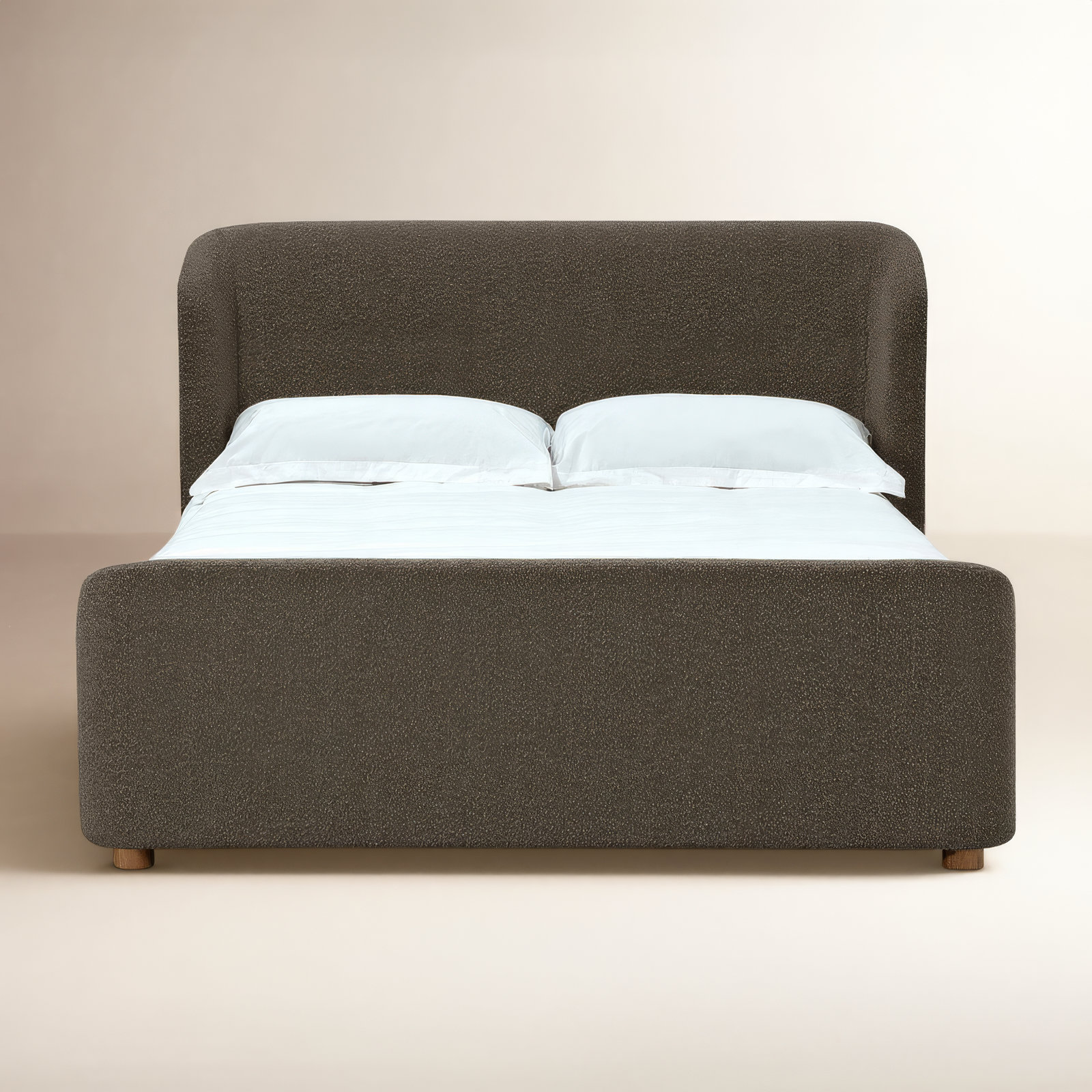 Kris Upholstered Platform Bed, Queen, Brown Boucle