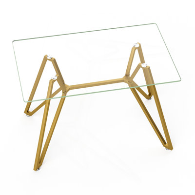 47.3-Inch Rectangular Glass Dining Table, Suitable For 1-6 People, Modern Style Home Kitchen Dining Table, Equipped With Sturdy Metal Table Legs,Suita by Wrought Studio