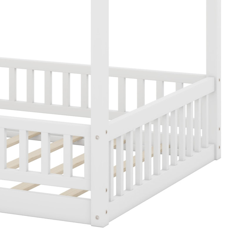 Structure de lit en bois avec clôture, Blanc