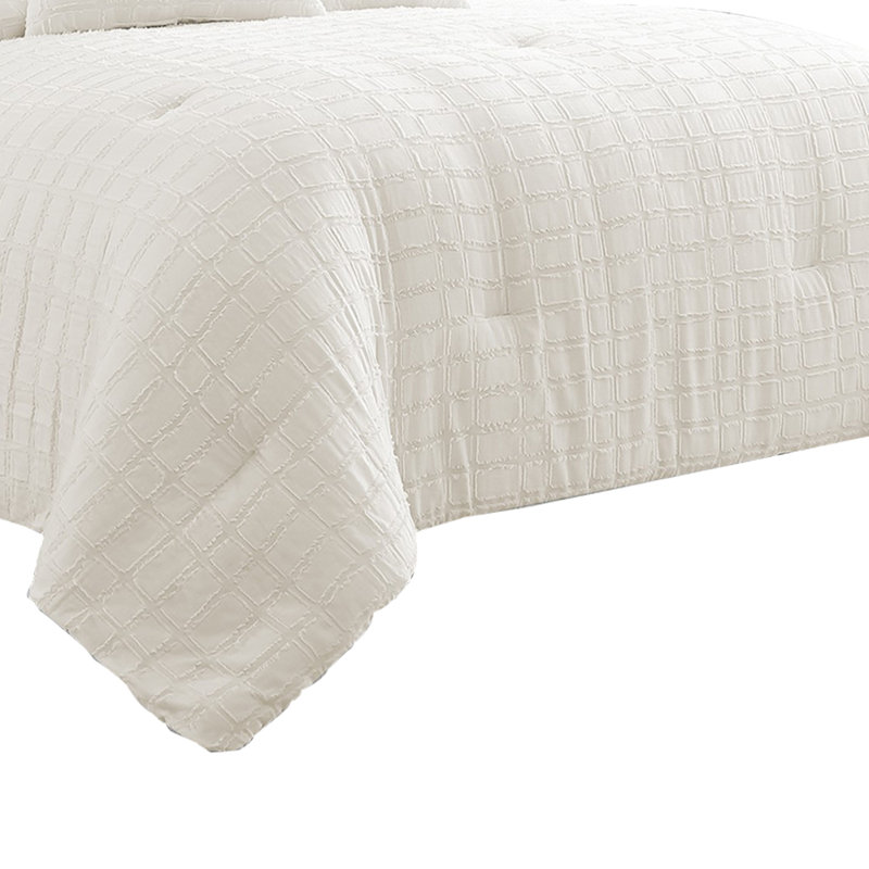  White Cotton Blend 6 Piece Comforter Set, Queen Comforter + 6 Additional Pieces