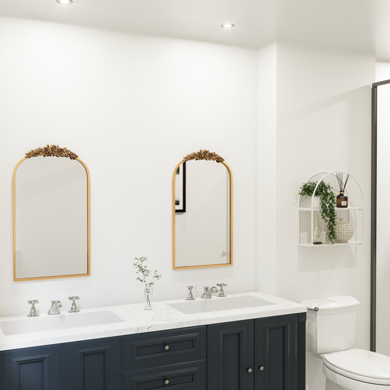 Embossed Arched Mirror, 31" x 19", Bronze