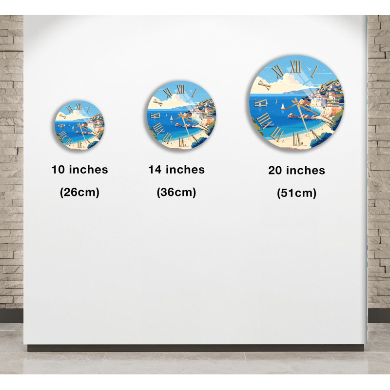 Horloge murale plage en verre trempé, décoration murale de style bord de mer, horloge de paysage marin, cadeau de décoration intérieure, horloge océan bleu, montre de plage pittoresque