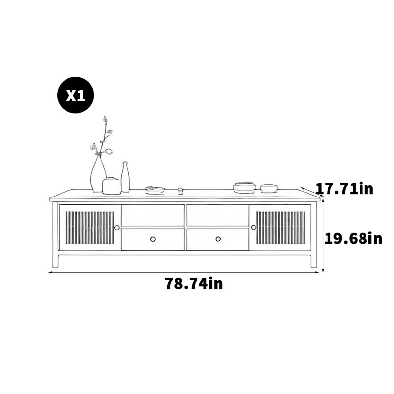 Meuble télé chinois moderne en bois massif, 78.74"