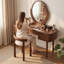 Tabouret de coiffeuse rembourré avec coussin en fausse laine, fauteuil de maquillage rond en bois massif, siège de repose-pieds pour salle de maquillage, assemblage de 20 minutes dans la chambre à coucher