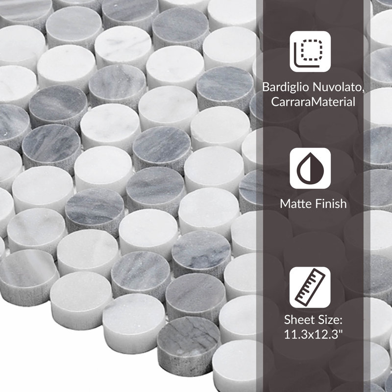 Indigo 0.8 in. x 0.8 in. Polished Marble Tile, Gray/White
