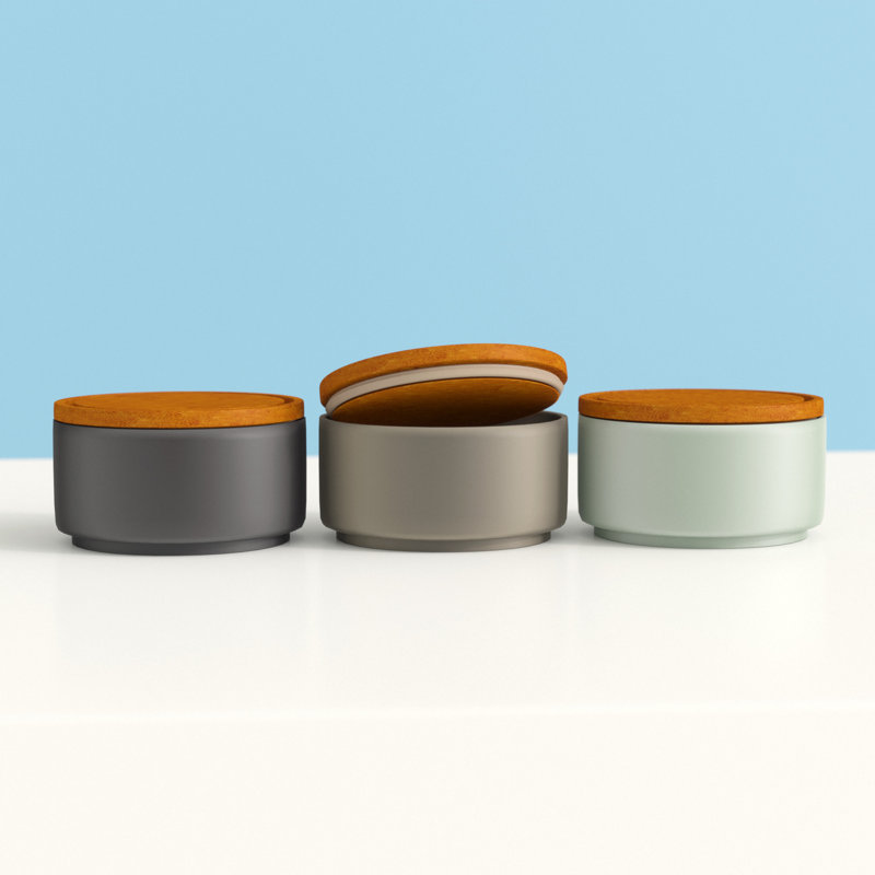 Stoneware Jar - Set of 3, Grey/Pale Blue