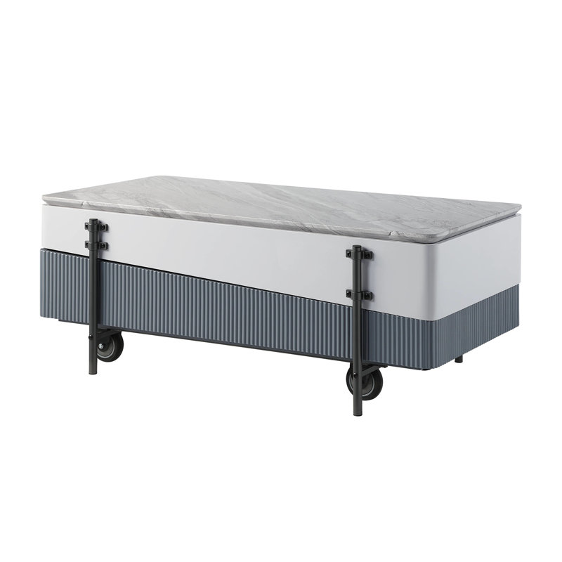 Table basse grise et blanche ultrabrillante avec plateau de rangement réglable