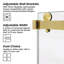 Porte de douche coulissante double sans cadre 54 x 66 po, porte de douche double, verre trempé Sgcc 3/8 po (10 mm), acier inoxydable, or brossé