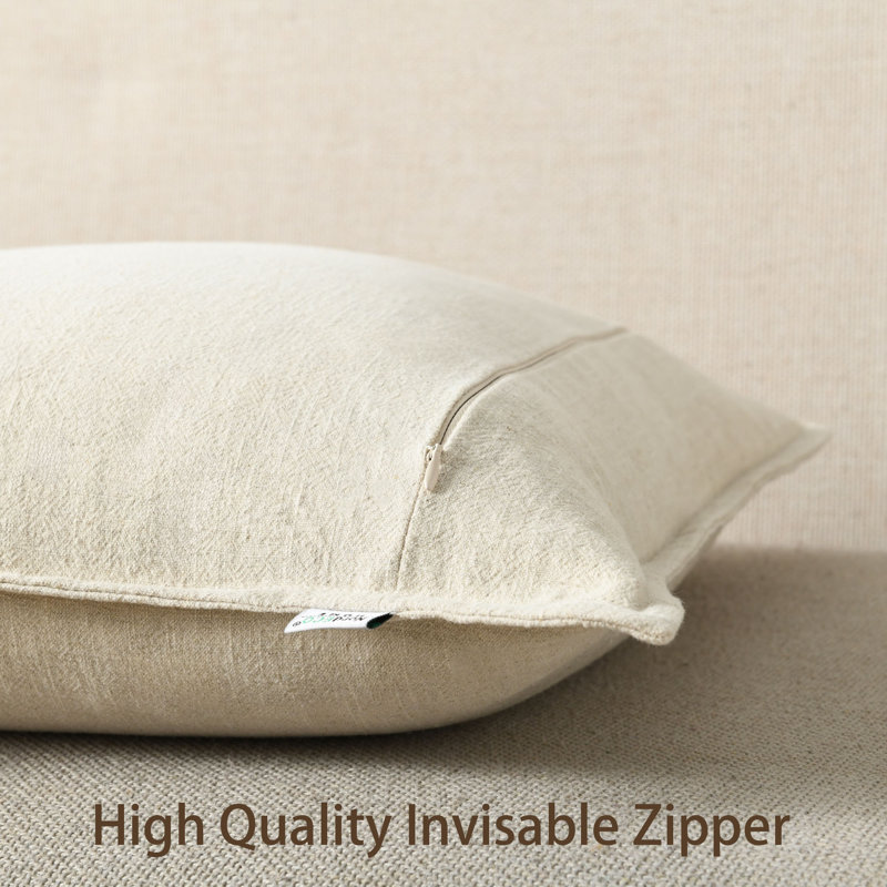 Boho Farmhouse Pillow Cover Soft Boho Farmhouse Washed Linen Textured Cotton Throw Pillow Covers, Natural Linen, Square 18"