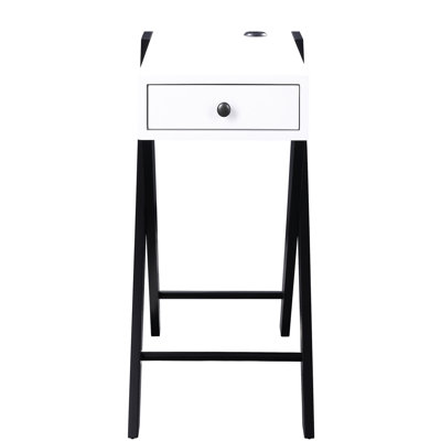 Table d'appoint rectangulaire blanche et noire avec tiroir de charge élégant