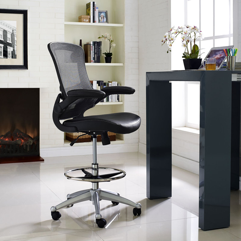 Black Mesh and Vinyl High Back Swivel Drafting Chair