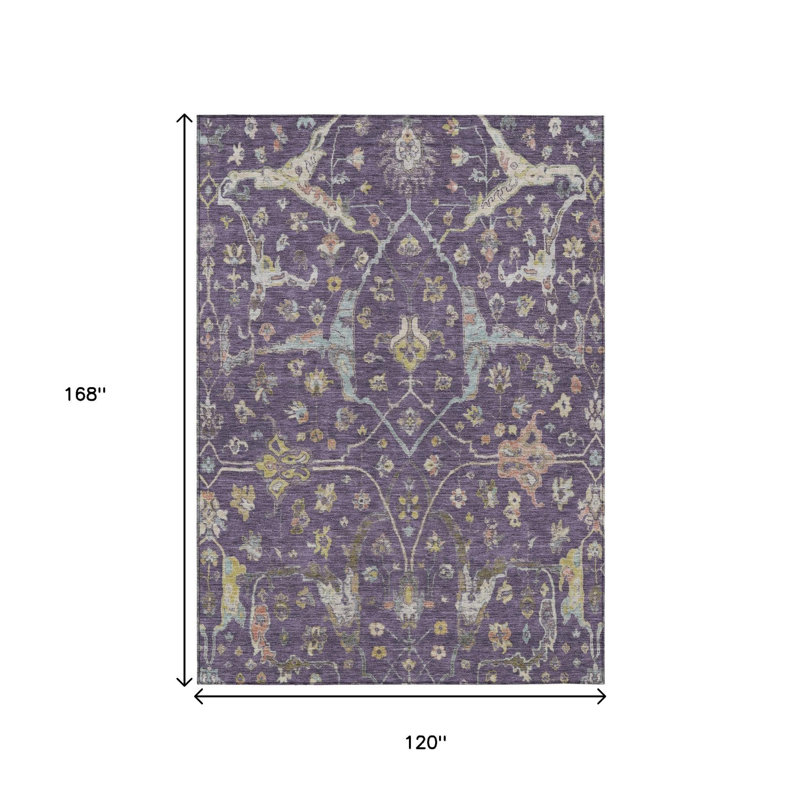Tapis intérieur/extérieur lavable, 3 m x 4,2 m, beige aubergine et doré à motifs floraux