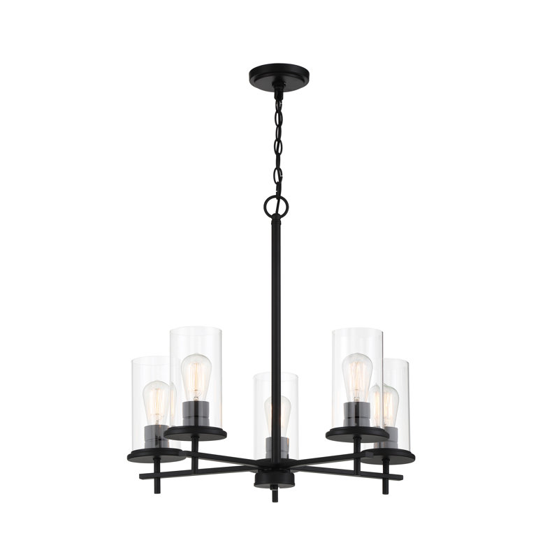 Ashten 5 - Light Dimmable Sputnik Modern Linear Chandelier, Coal, Transparent