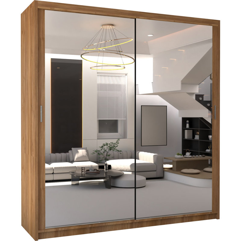 Elegent Carino Sliding Door Wardrobe with Mirror – Space-Saving Bedroom Storage in 6 Sizes & 6 Colours, Walnut