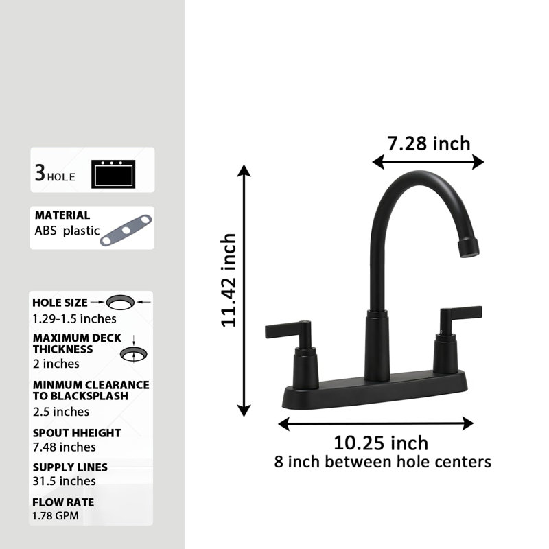 Stainless Steel Kitchen Sink Faucet, Suitable For 2-Hole Or 3-Hole Kitchen Sinks., Black