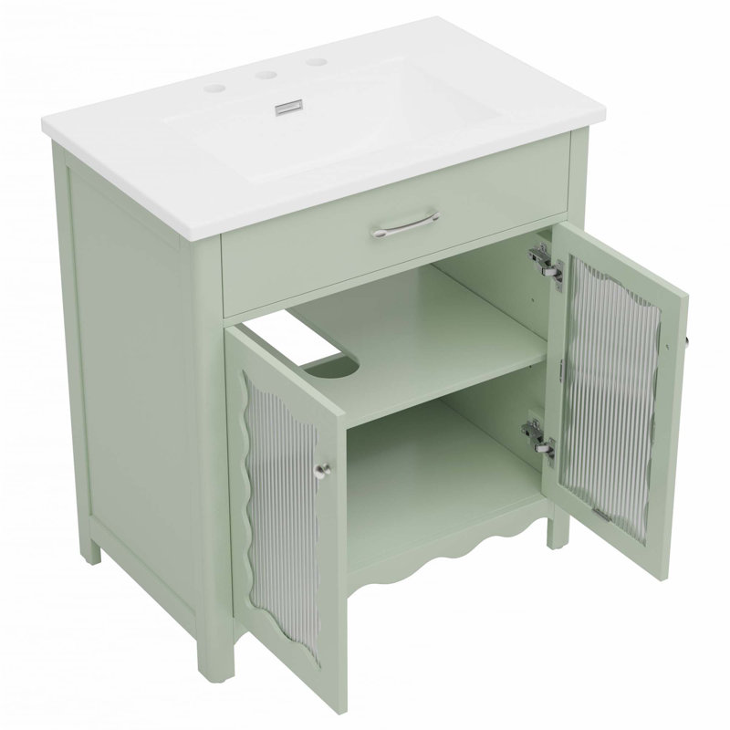 Meuble-lavabo 31 pouces avec verre trempé, Vert