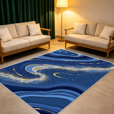Tapis 1PC bleu liquide, élégant tapis décoratif polyvalent, facile à nettoyer et à entretenir, pièce de mobilier idéale pour la chambre à coucher, le salon, le couloir, le vestibule, le dortoir et le bureau pour rafraîchir l'ambiance intérieure de votre maison