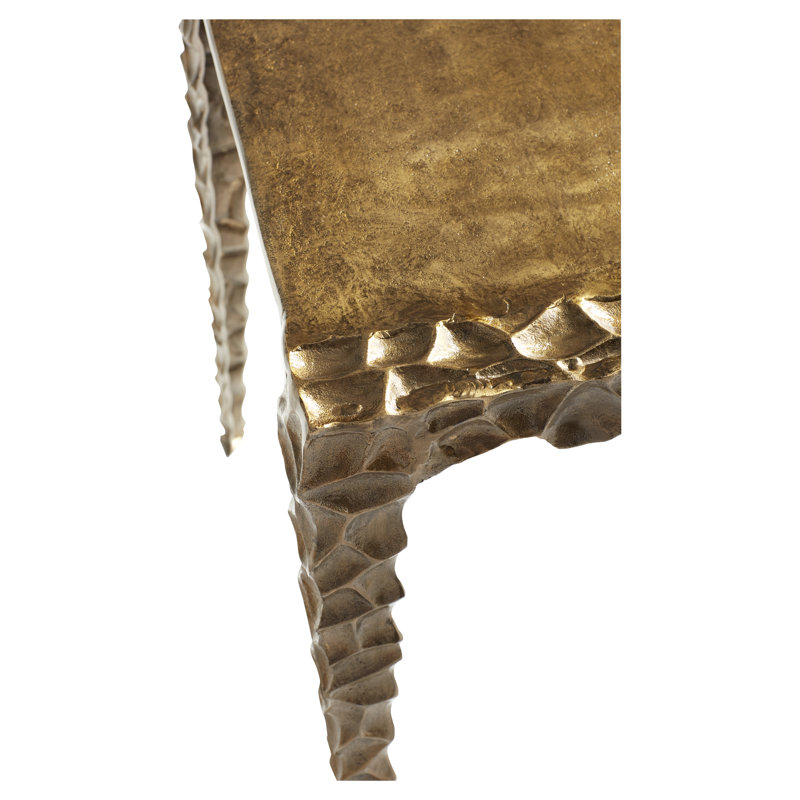 Antique Brass Imprint Rectangular Side Table with Textured Edges
