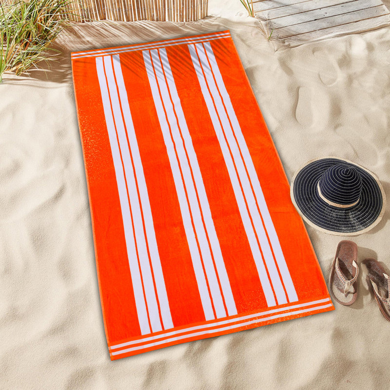 Chira Oversized Stripe Cabana 100% Cotton Beach Towel, Coral, Beach Towel - 6 Pack