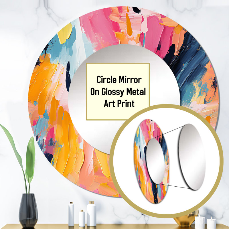Rufine Colorful Paint Swirl Bliss - Abstract Decorative Wall Mirror, Modern Round Mirror, Printed Metal Art, 29" x 29"