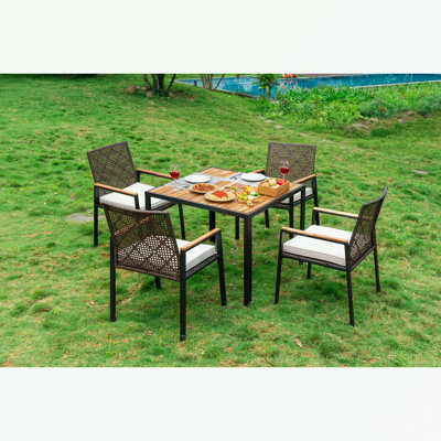 Ensemble de table de salle à manger 5 pièces avec trou pour parasol