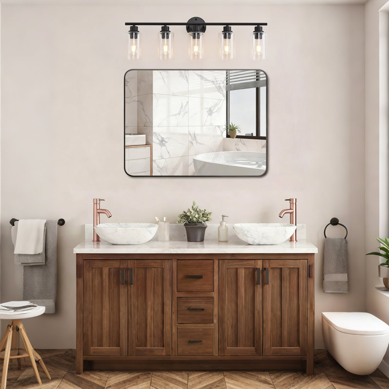 Bathroom Light Fixtures, Black Modern Vanity Lights With Clear Glass Shade, Bathroom Wall Lamp For Mirror Kitchen Living Room Hallway Cabinet Porch