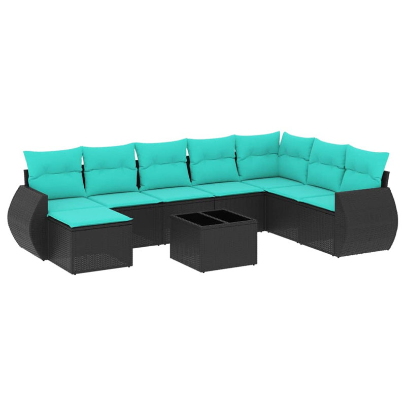 9 Piece Patio Sofa Set With Cushions Poly Rattan, Blue, Black