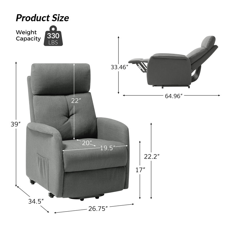 Armenuhi 26.75" Wide Power Lift Assist Standard Recliner (Set of 2), Gray Polyester