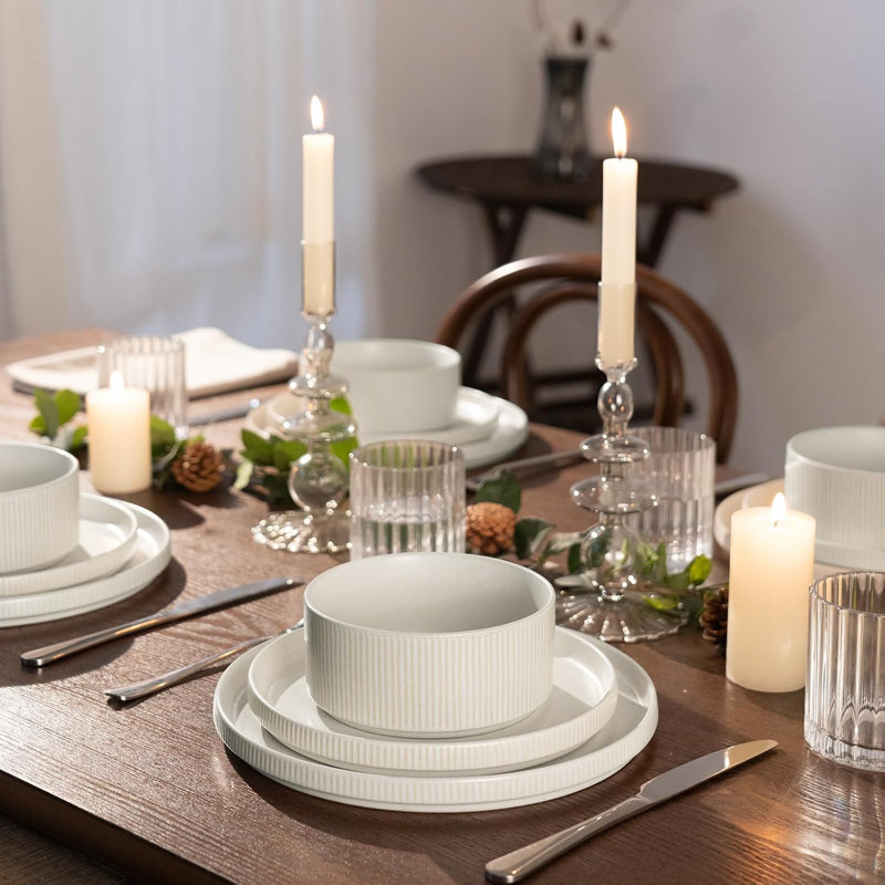 Azal Stoneware Dinnerware Sets, Dish Set, Matte White