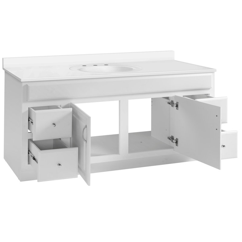 Meuble-lavabo de 61 po avec plateau en marbre de culture Concord, assemblé, blanc