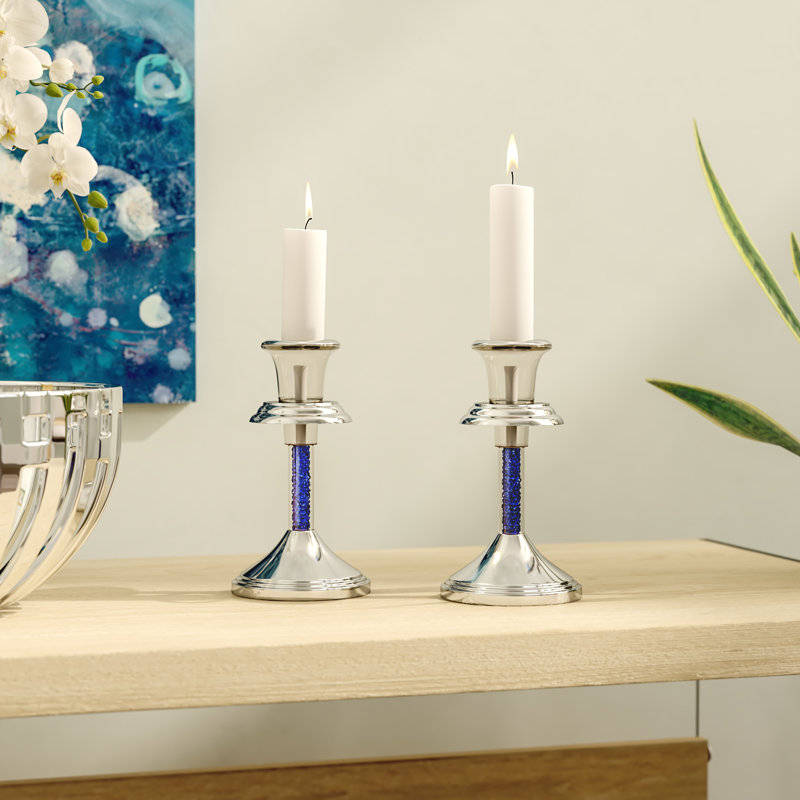 6'' H Metal Tabletop Candlestick, Blue