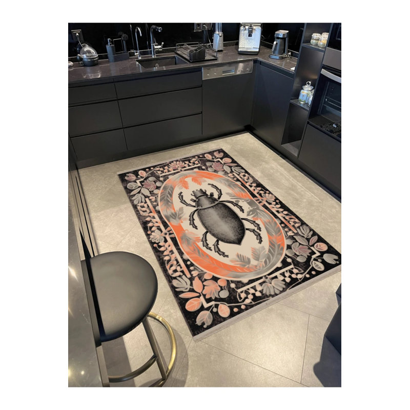 Creative Vintage Decorative Carpet With Multicolored Ethnic Insect And Flower Patterns, Rectangle 3'4" x 6'7"