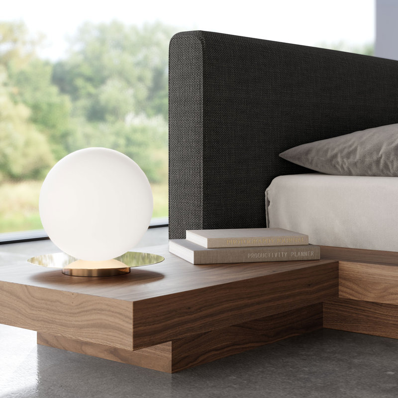 Upholstered Bed, Queen, Walnut/Pearl Gray Fabric