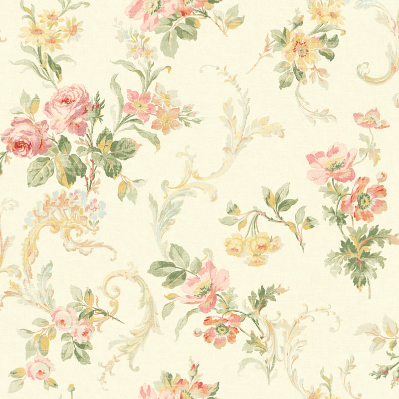 Papier peint embossé floral et botanique 33 'x 20,5 "Springtime Cottage, Pêche