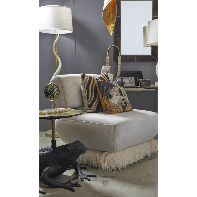 Polished African Inner Horn Floor Lamp w/ Brass & Cream Cow Accents