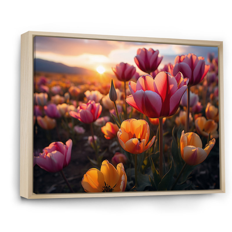 " Tulips Fields Of Colour V ", 12" H x 20" W x 1" D, Natural Floater Framed