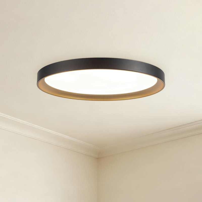 Nix 15-in Black dimmable LED Flush Mount, Matte Black/Gold