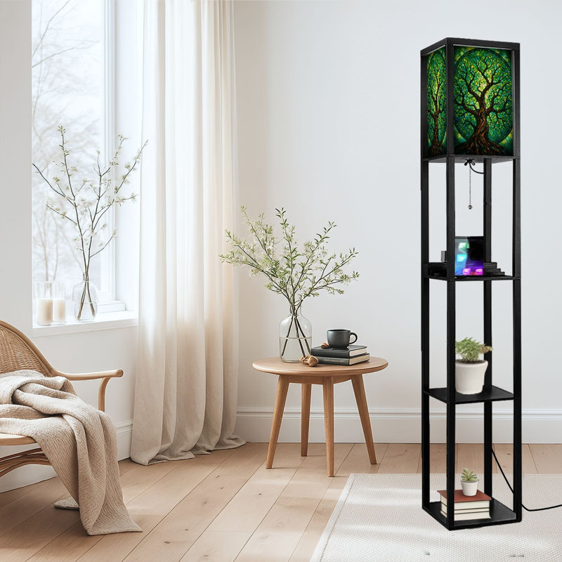 Lampe sur pied à DEL à intensité variable, impression sur verre coloré à branches complexes, lampe sur pied en bois aggloméré avec télécommande, lumière 3 couleurs, pour le salon, la chambre à coucher
