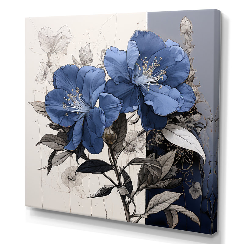 Impression florale sur fond de rhododendron, H 30 po x l 30 po x P 1 po, Toile tendue