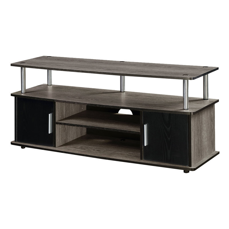 Edwin TV Stand for TVs up to 55" with Cabinets and Shelves, Weathered Gray/Black