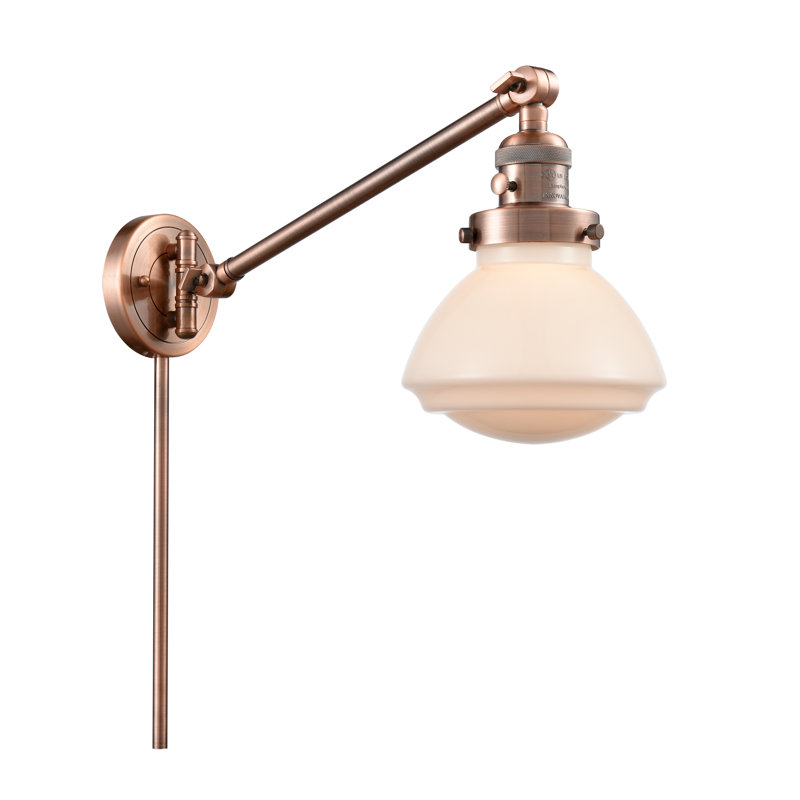 Lampe murale avec bras pivotant 1 lumière Chesterville, Incandescent, Blanc mat, Cuivre antique