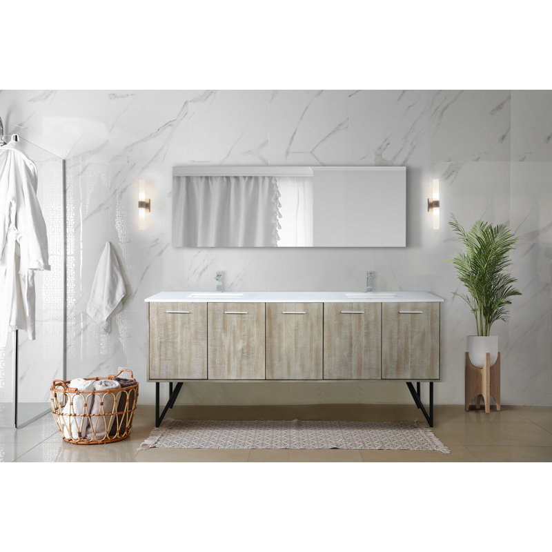 Ensemble de meuble-lavabo double L 80 po x P 20 po Lancy, Marbre de culture blanc