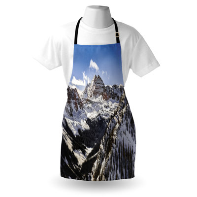 One Allium Way® Mountains Apron Unisex Winter Time Maroon Bells Adult Size Azure Blue Dark Grey