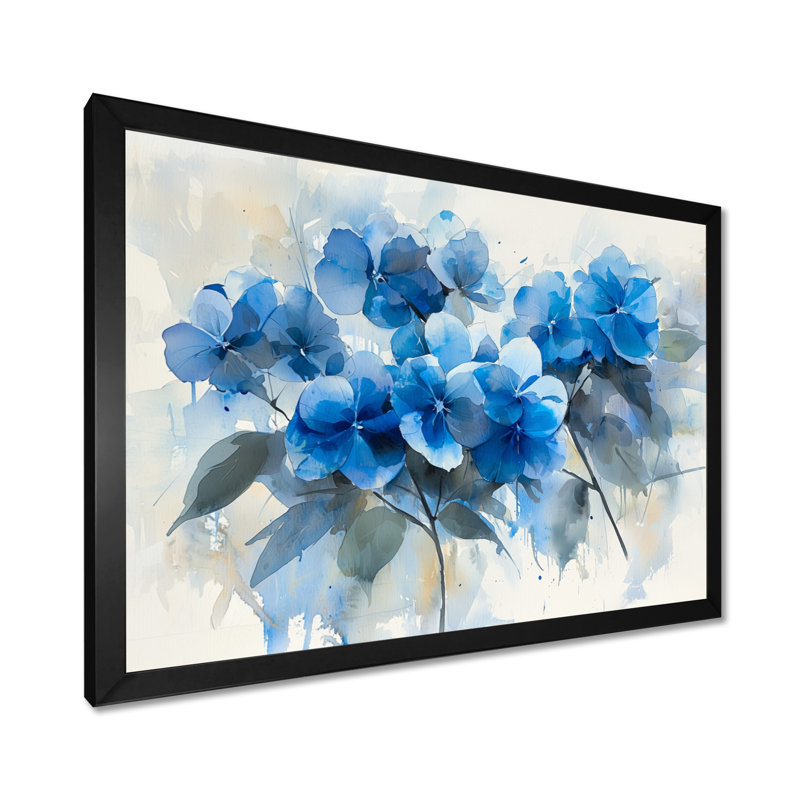 Jadaiah hortensia comme coups de pinceau I - hydrangées grand art mural, H 30 po x l 40 po, Noir, noir, noir, noir